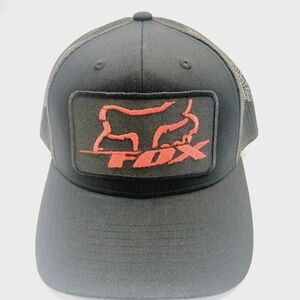Fox Black and Red Mesh Snapback Curved Bill Cap